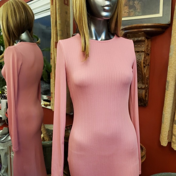 Women Maxi Dress Size M Pink Knit Long Sleeve Bodycon Stretch Stylish‎ Pullover - Picture 14 of 16